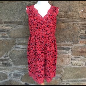 Shoshanna cocktail dress red lace with navy